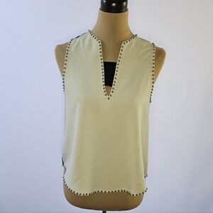 Sugarlips Ivory & Black Studded Sleeveless Blouse - XS